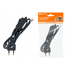 Шнур TDM с выключателем и плоской вилкой с вырезом ШУ03В ШВВП 2х0,75мм2 2 м. черный