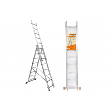 Лестница трехсекционная,ЛАЗх10, алюминиевая, 10 ступеней, h=6270 мм