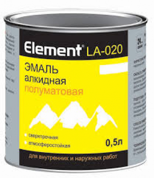Эмаль Element LA-020 алкидная для внутр.и наружн. работ полуматовая белая 0,5л
