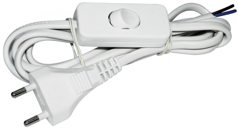Шнур для бра ИЭК УШ-1КВ с вилкой и выключателем 2м (2х0,75мм2) белый