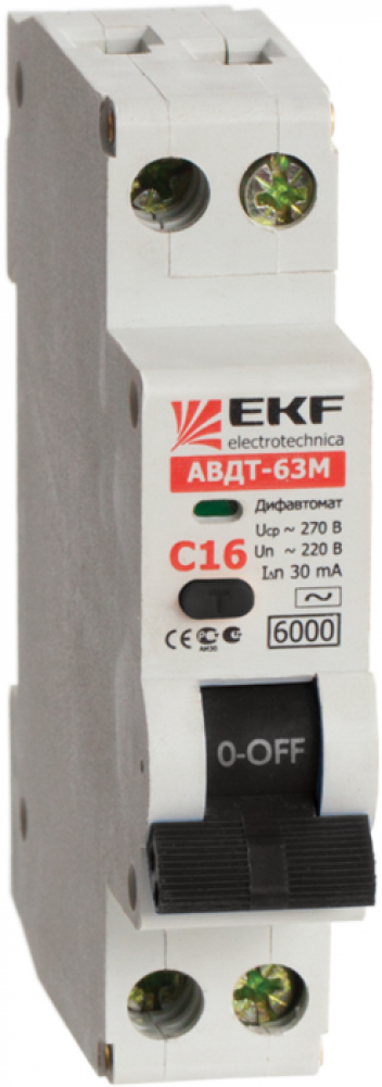 Дифференциальный автомат ЭКФ АВДТ-63 25А/30мА (хар-ка C, электронный тип A) 6кА PROxima
