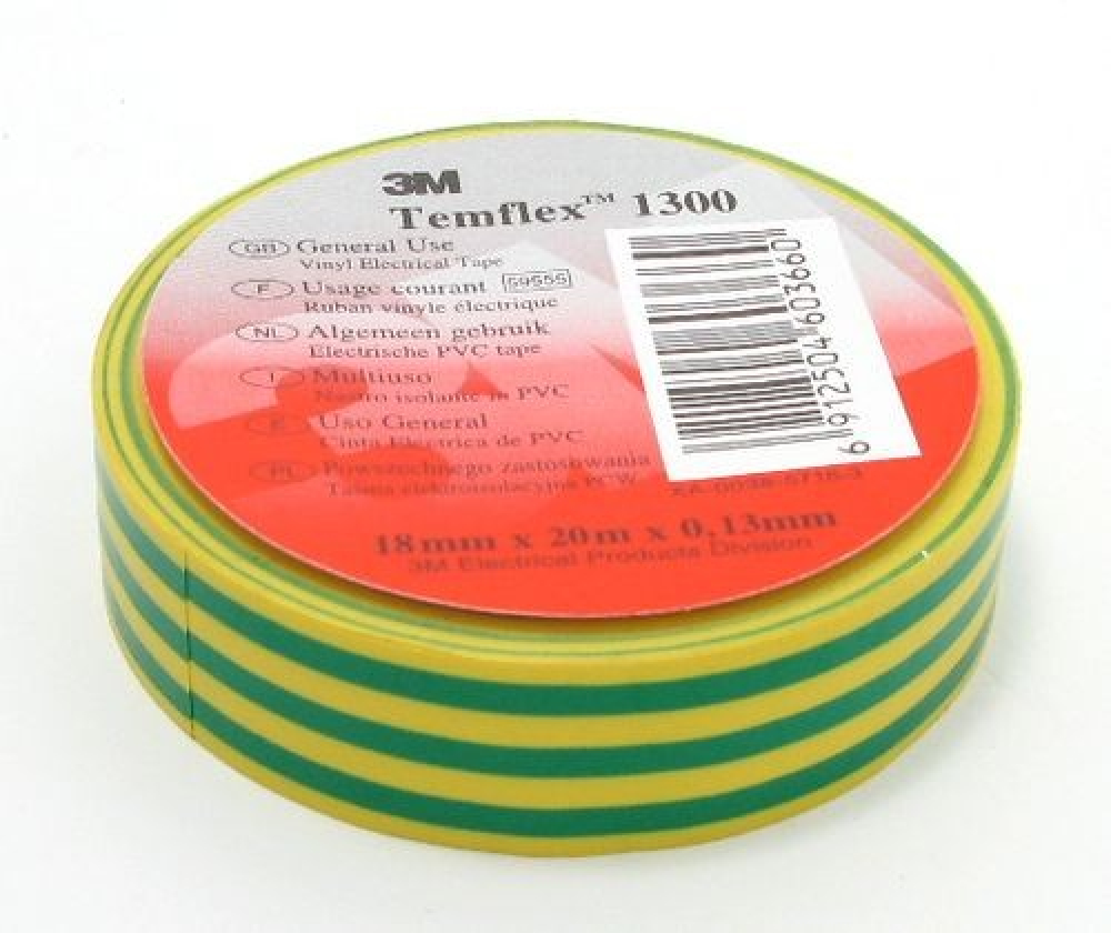 Изолента 3M универсальная Temflex 1300 19мм х 20м желто-зеленая