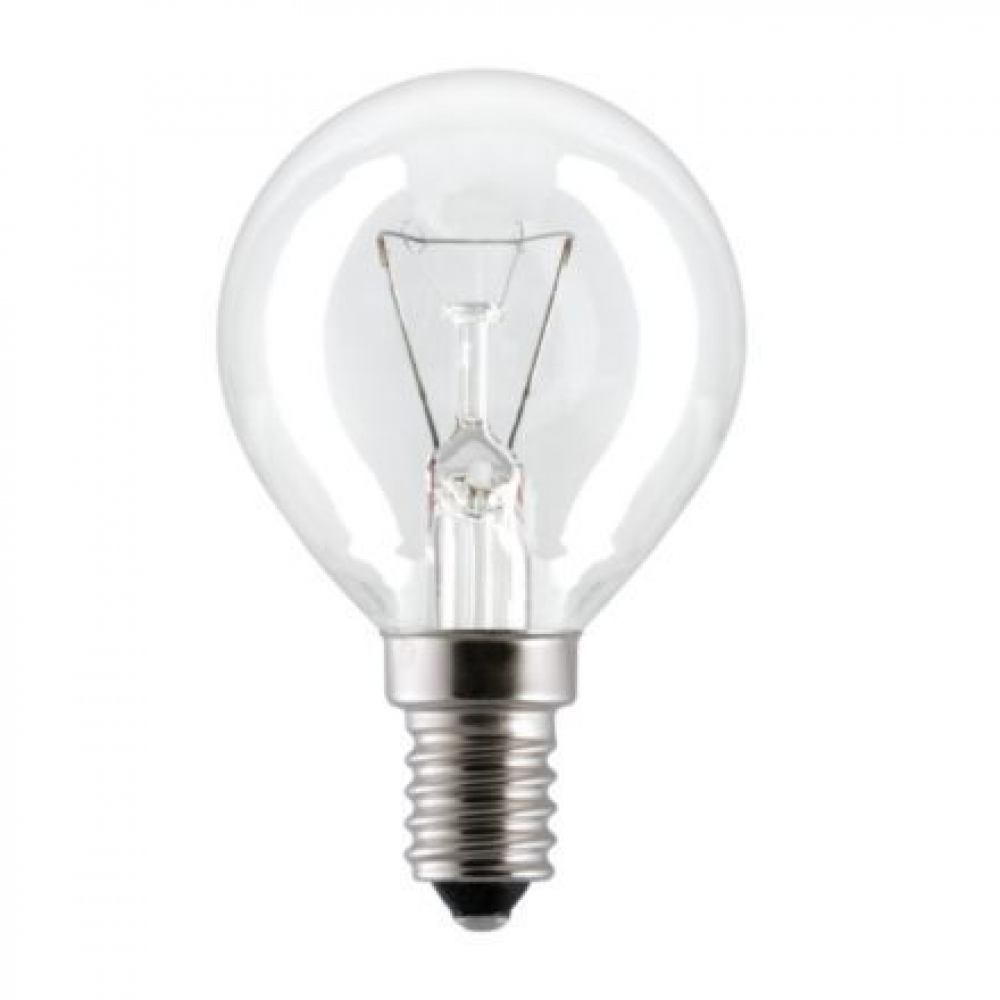 Лампа накаливания GE P45 40W Е14 CL шар прозрачный